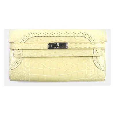 Hermes Kelly Wallet Long Gillies Alligator White Leather