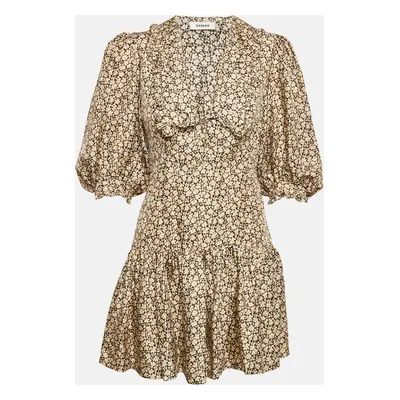 Sandro Cream/Black Flowering Print Silk Chelsea Collar Mini Dress