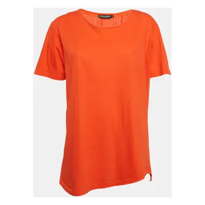 Dolce & Gabbana Orange Jersey Asymmetric Hem T-Shirt