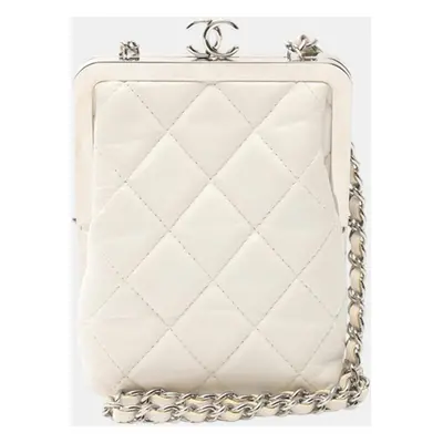 Chanel White CC Quilted Lambskin Evening Clutch