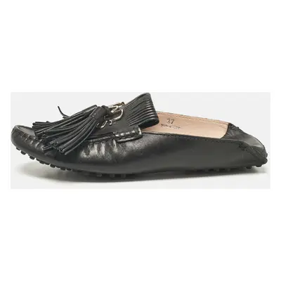 Tod's Black Leather Gommino Tassel Trim Mules Size