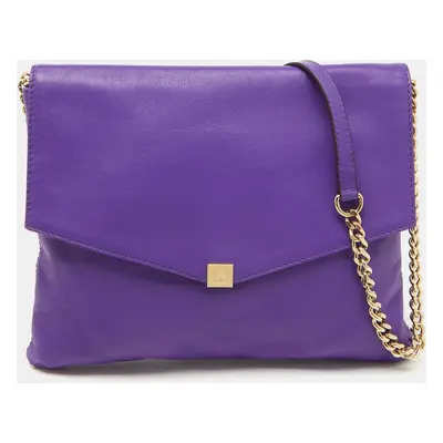 CH Carolina Herrera Purple Leather Chain Flap Shoulder Bag