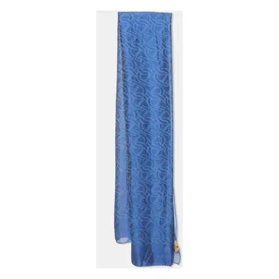 Aigner Blue Logo Pattern Silk & Cotton Stole