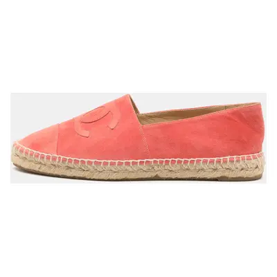 Chanel Pink Suede CC Cap Toe Espadrille Flats Size