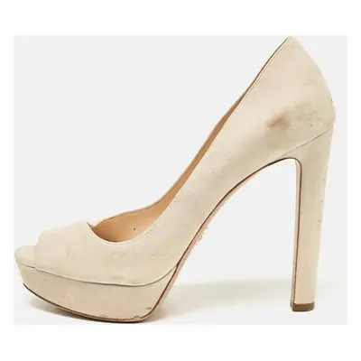 Prada Beige Suede Peep Toe Platform Pumps Size 39.5