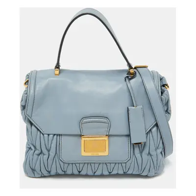 Miu Miu Light Blue Leather Matelassé Flap Top Handle Bag