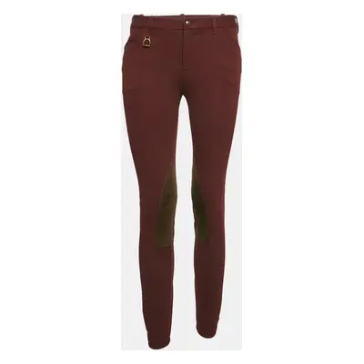 Ralph Lauren Burgundy Suede Trim Stretch Cotton Breeches Pants