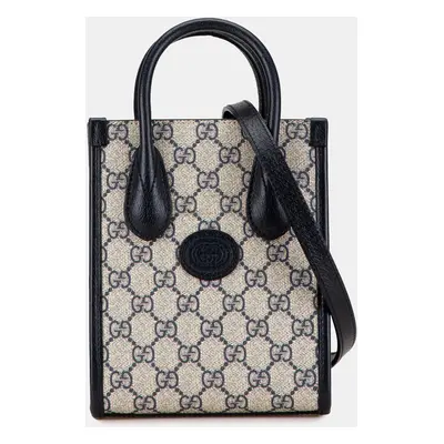 Gucci Beige Black Coated Canvas and Leather Gucci Mini GG Supreme Interlocking G Satchel