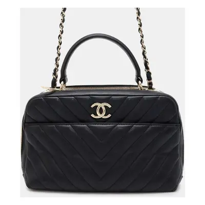 Chanel Lambskin Black Matelasse Coco Mark Bowling Bag