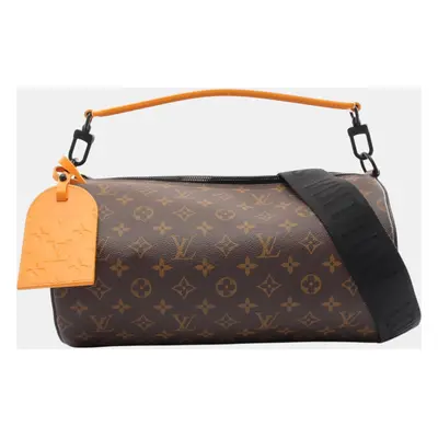 Louis Vuitton Brown Orange Coated Canvas Leather Monogram Macassar Soft Polochon Mm Handbag