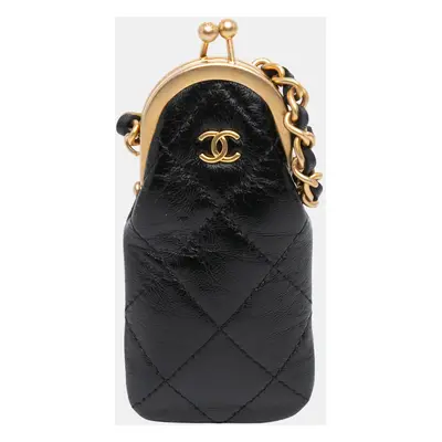 Chanel Black CC Quilted Lambskin Lipstick Case on Chain