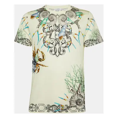 Versace Cream Marine Print Cotton Crew Neck T-Shirt