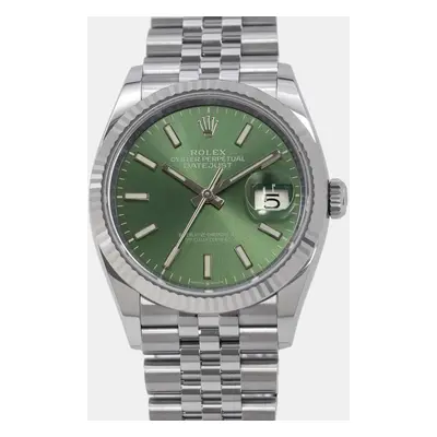 Rolex Green 18k White Gold Stainless Steel Datejust Automatic Men's Wristwatch mm