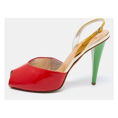 Giuseppe Zanotti Tri-Color Patent Leather Peep Toe Slingback Sandals Size