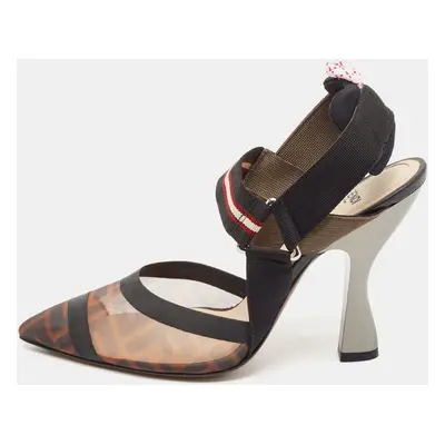 Fendi Black/Brown Zucca Mesh and Fabric Colibri Pumps Size