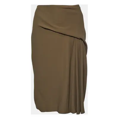 Versace Moss Green Crepe Draped Knee-Length Skirt