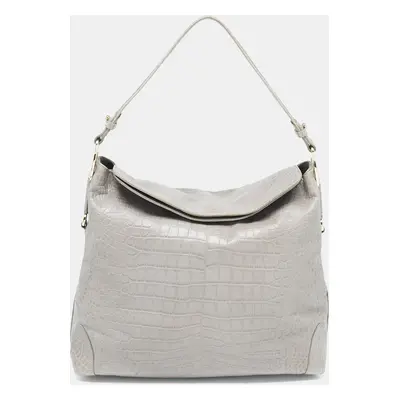 Aigner Grey Croc Embossed Leather Logo Shoulder Bag