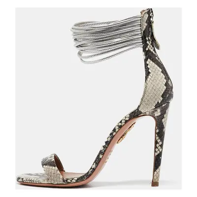 Aquazzura Grey/Brown Python Embossed Leather Spin Me Around Sandals Size