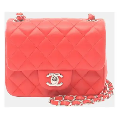 Chanel Red Lambskin Matelasse Shoulder Bag