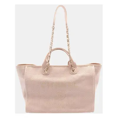 Chanel Pink Canvas Leather Deauville Tote Bag