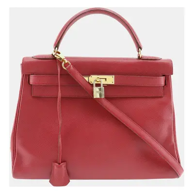 Hermes Red Leather Kelly Handbag