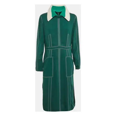 Burberry Green Crepe Detachable Knit Collar Midi Dress