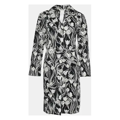 S'Max Mara Monochrome Floral Print Cotton Shirt Dress