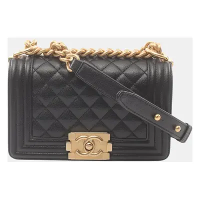 Chanel Black Leather Grained Calfskin Boy Chanel Small Chevron V-Stitch Shoulder Bag