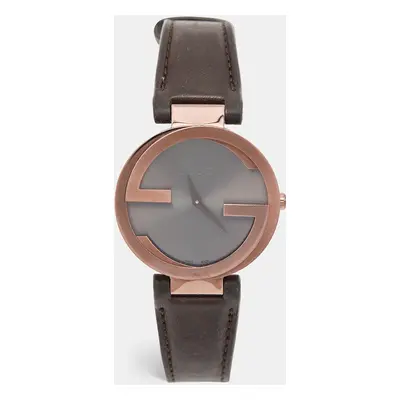 Gucci Slate Brown PVD Stainless Steel Leather Interlocking G YA133309 Women's Wristwatch