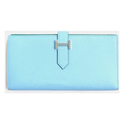 Hermes Bearn Soufflet Bicolor Epsom Leather Wallet Blue Leather