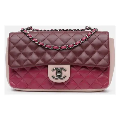 Chanel Red Lambskin Leather Paris Edinburgh Medium Tricolor Single Flap Bag