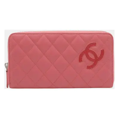 Chanel Pink Leather Simply Cc Leather Long Wallet