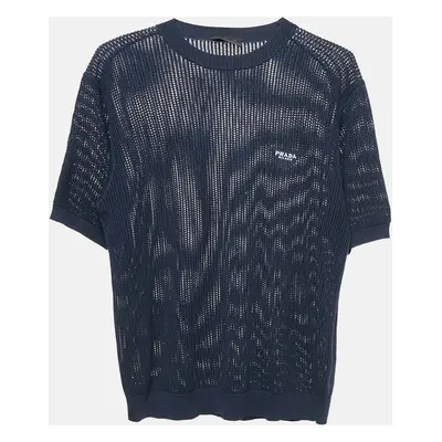 Prada Navy Blue Pinhole Pattern Silk and Cotton Sweater