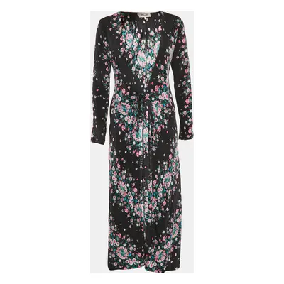 Diane Von Furstenberg Black Floral Crepe Maxi Wrap Dress