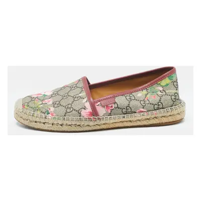 Gucci Beige Flora Print Coated Canvas and Leather Slip On Espadrilles Size