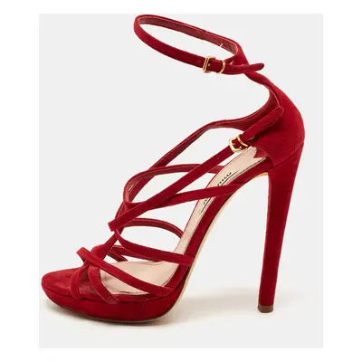 Miu Miu Red Suede Strappy Platform Sandals Size