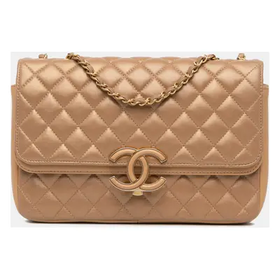 Chanel Medium Quilted Metallic Lambskin CC Chic Double Flap