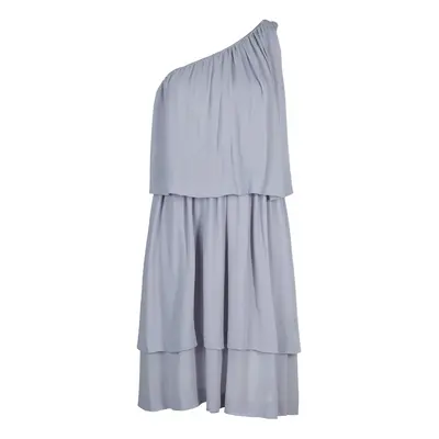 Chloe Grey Silk One Shoulder Tiered Dress