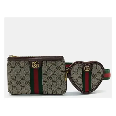 Gucci Beige Coated Canvas Ophidia Heart Utility Belt Bag