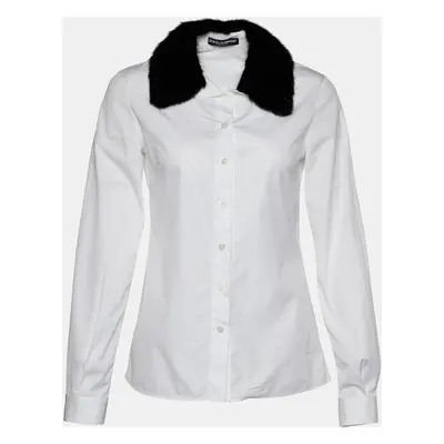 Dolce & Gabbana White Cotton Mink Fur Collar Detail Shirt