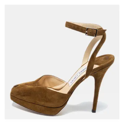 Jimmy Choo Brown Suede Linda Platform Ankle Strap Sandals Size