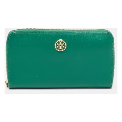 Tory Burch Green Leather Robinson Zip Around Wallet