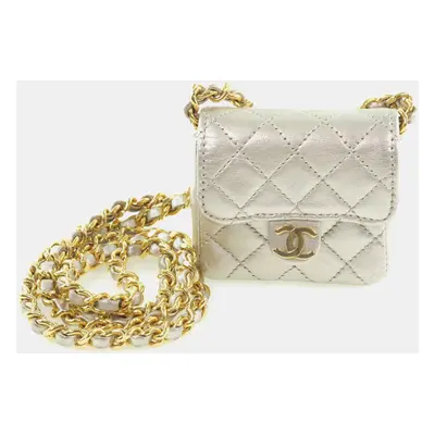 Chanel Silver Leather Micro Chain Shoulder Bag