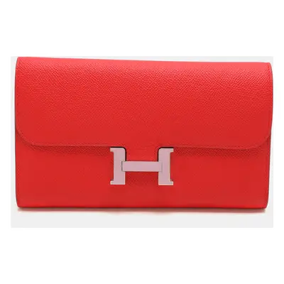 Hermes Red Epsom Leather Constance Long Wallet