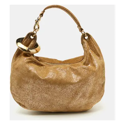 Jimmy Choo Gold Shimmering Suede Solar Hobo