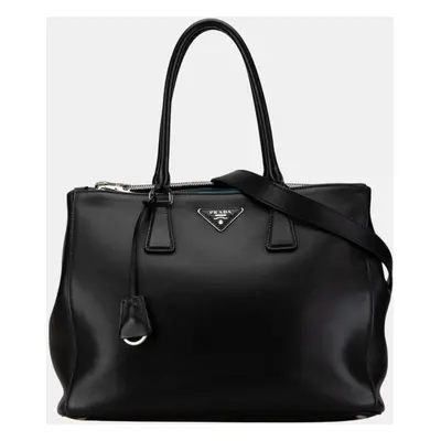 Prada Black Leather Triangle Plate Galleria Large Handbag