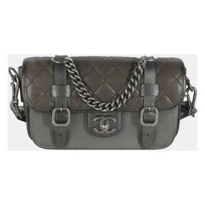 Chanel Dark Grey Iridescent Calfskin Back To School Messenger Flap Bag