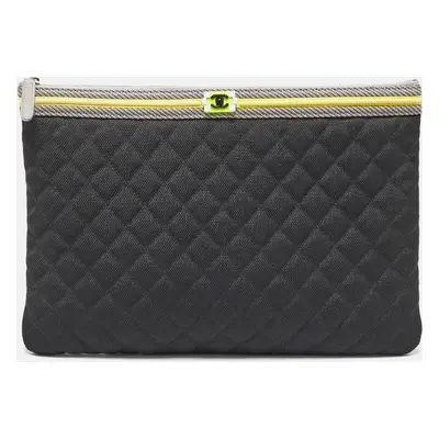 Chanel Black/Grey Quilted Nylon Fluo Boy O-Case Pouch