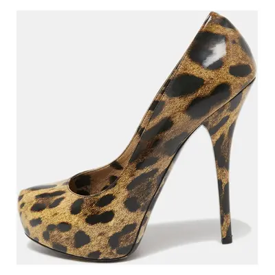 Dolce & Gabbana Two Tone Leopard Print Coated Canvas Platform Pumps Size 39.5