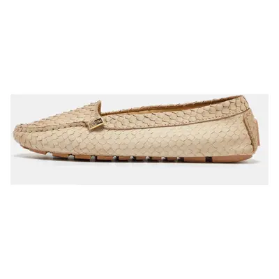 Loriblu Beige Python Embossed Leather Slip On Loafers Size